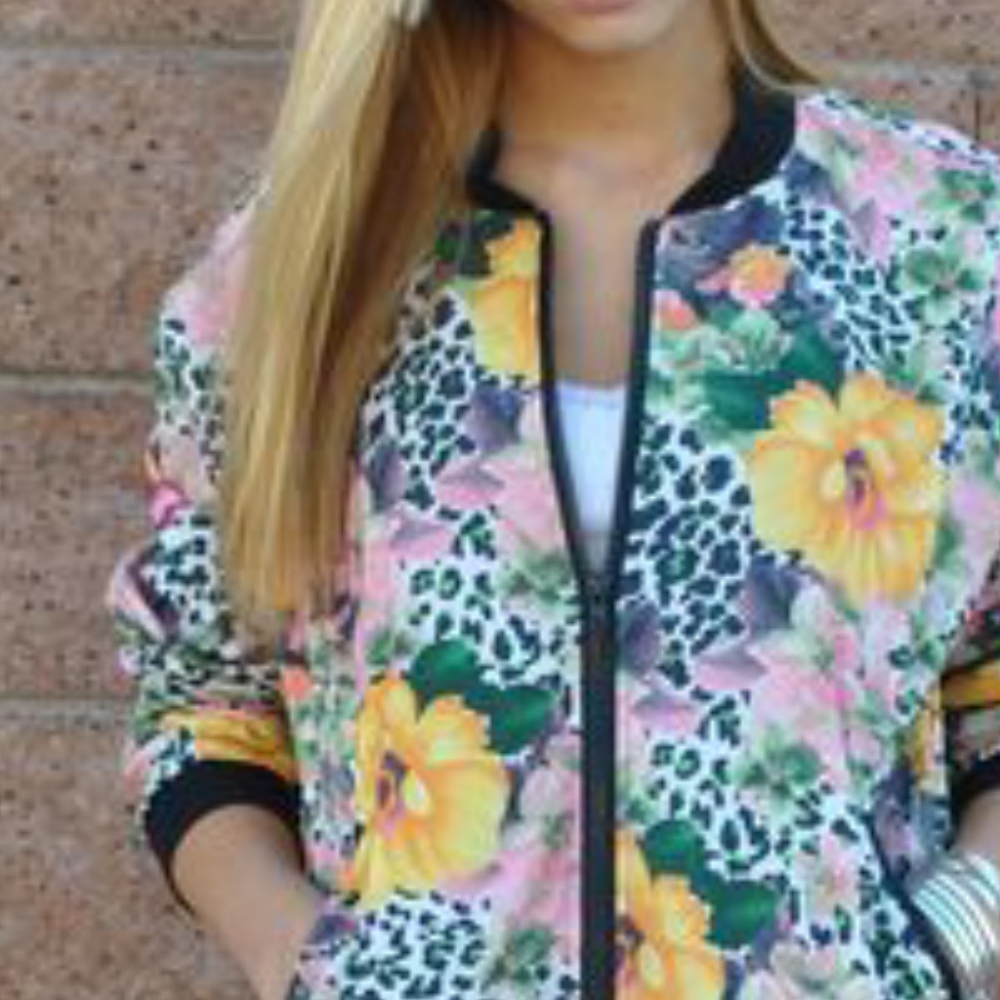 FLORAL VARSITY BOMBER JACKET